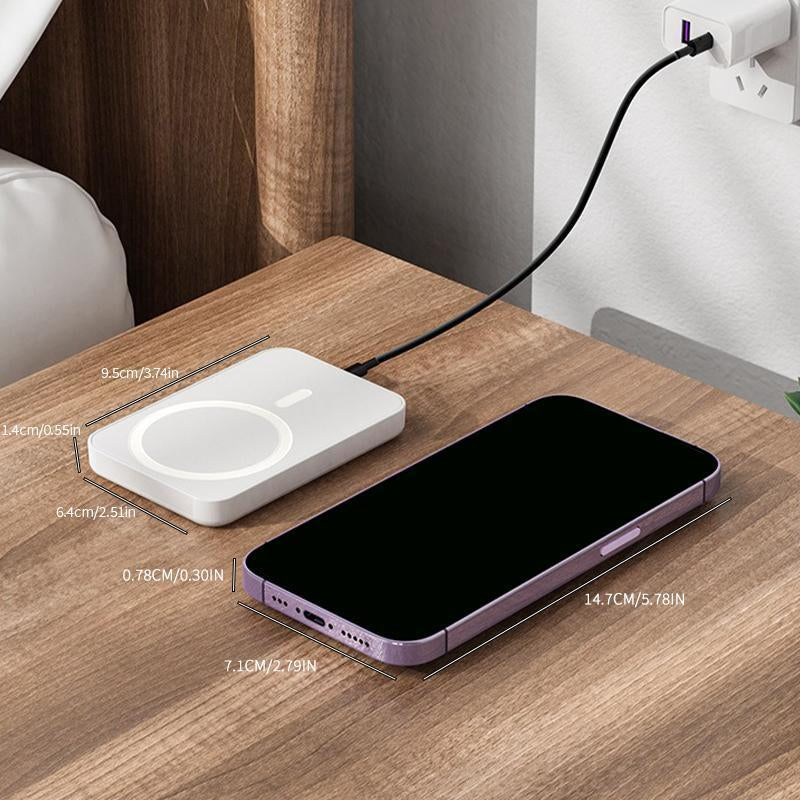 Magnetic Wireless Power Bank 5000Mah, Magsafe-Compatible Portable Charger, up to 15W Wireless Charging, USB-C PD up to 20W, Slim Mini Battery Pack for Iphone 12–17 & Qi Android Devices (Ring Included)